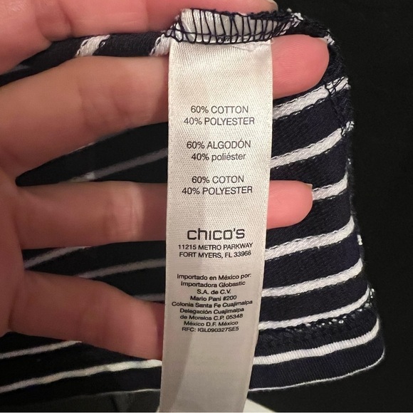 Chico's 3 womens Cardigan Sweater Blue & White striped 1 Button Striped - Picture 10 of 10